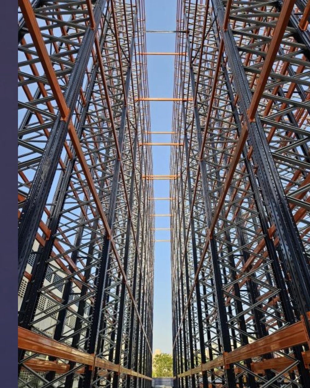 Vertical view inside the ASRS structure at Filatex India's Bharuch facility, 2025 installation